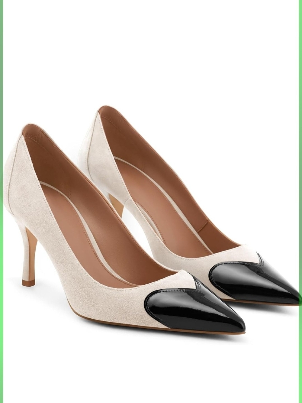Classic Two-Tone Pointed Toe Pumps in Cream and Black